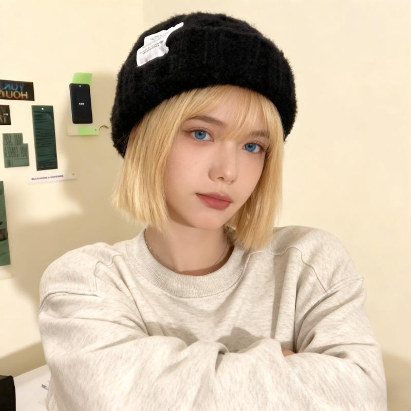 Женская зимняя шапка Бини Модная теплая шапка для пары Зимняя с косами Женская шапка-бини