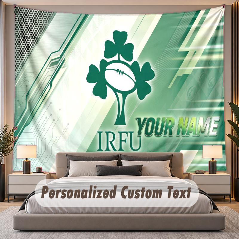 Custom Name Text Tapestry Ireland Rugby Personalized Polyester Wall Tapestry For Bedroom And Room