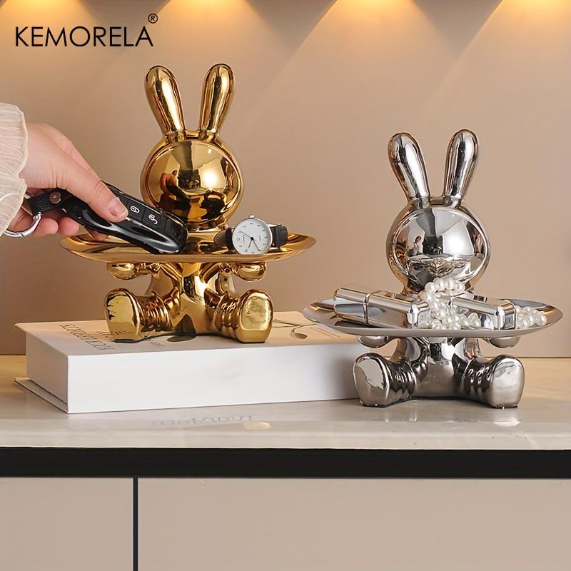  Rabbit Key Storage Ornament Ceramic Material Figurine Ornament Home and Living Room Decoration Item Storage Ornaments