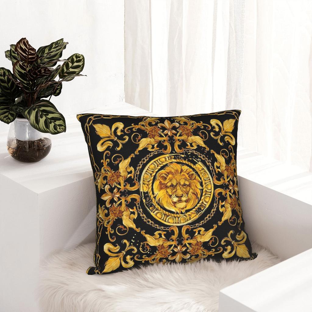 Golden Lion Luxury Design European Baroque Pillowcase Soft Cushion Cover Decorative Pillow Case Cover Home 40*40Cm