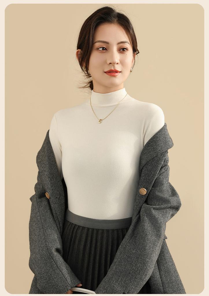 Soft Velvet Half High Collar Interior Autumn and Winter Women's Bottom Shirt Solid Color Slim Fit Can Be Wearing Outward Top Women's Warm Clothes