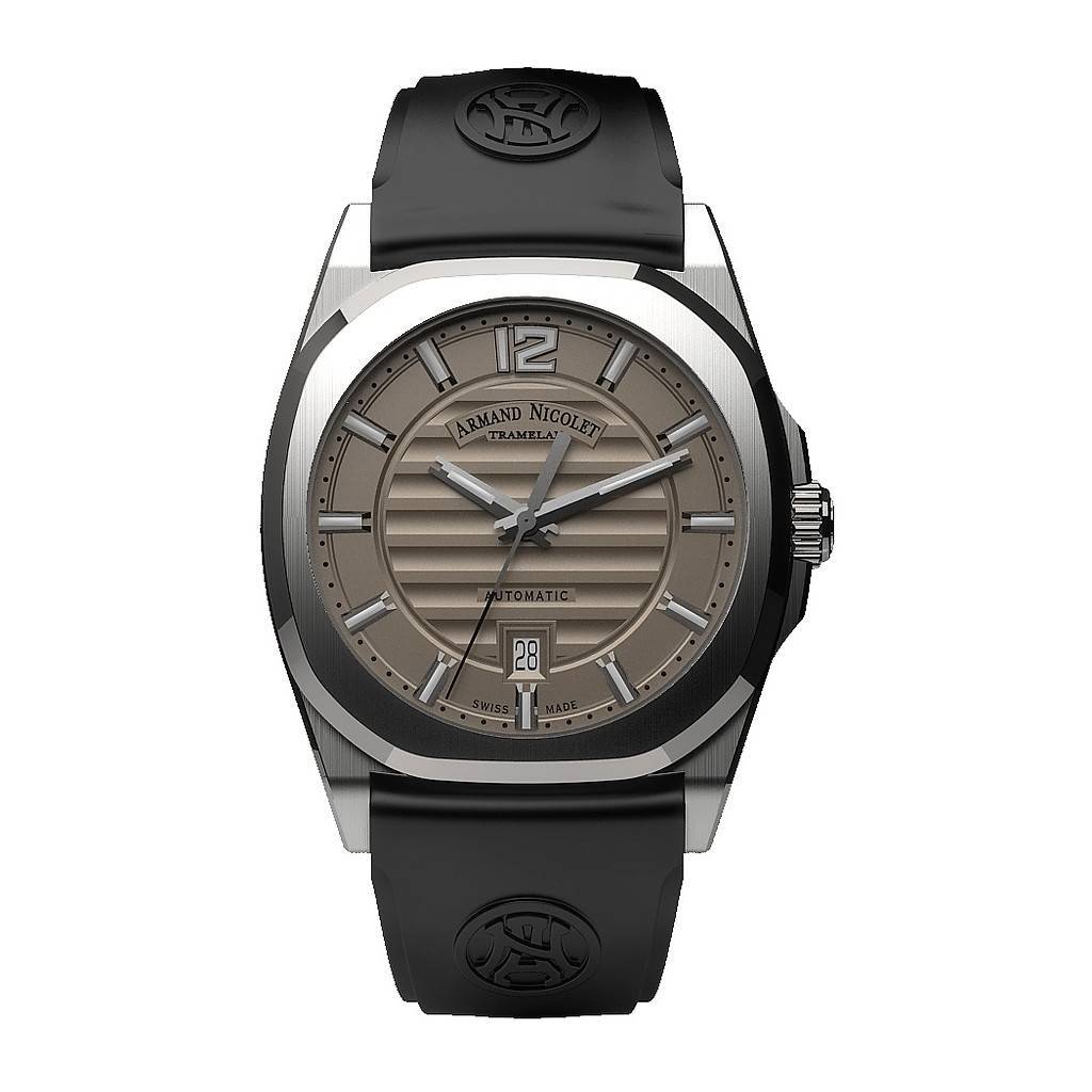 

Мужские часы Armand Nicolet Tramelan J09 с серым циферблатом, автоматические A660AAA-GR-GG4710N, ремешок из черного каучука серый