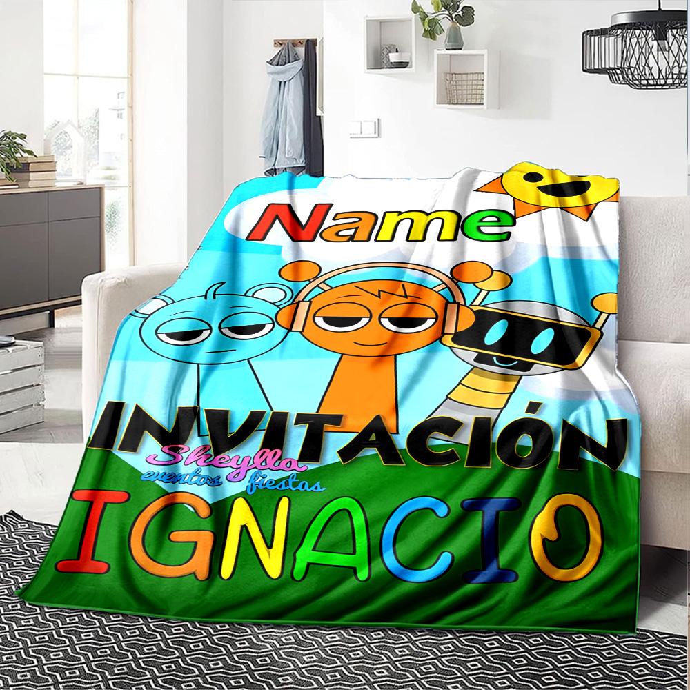 Customiz Name Personality Sprunki Themed Blanket Soft &Warm Sofa Office Bed Travel Lunch Break Blanket, Gift Suitable All Seasons