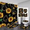 Magic Sunflower Butterfly Shower Curtain Sets Black Yellow Art Country Flower Bathroom Decor Curtains Bath Mats Rug Toilet Cover