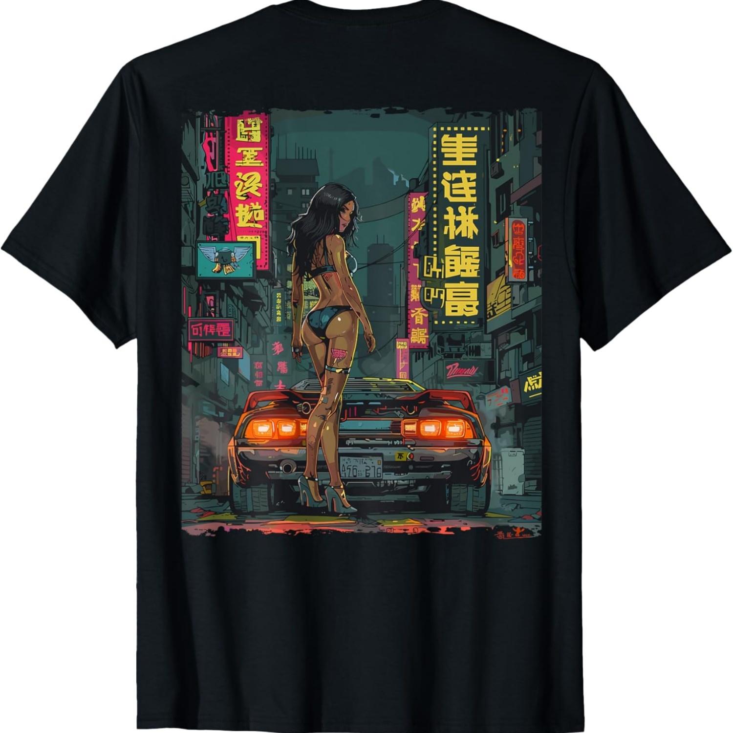 

Cyberpunk Girl Car Back Printed T-Shirt(5) S чёрный