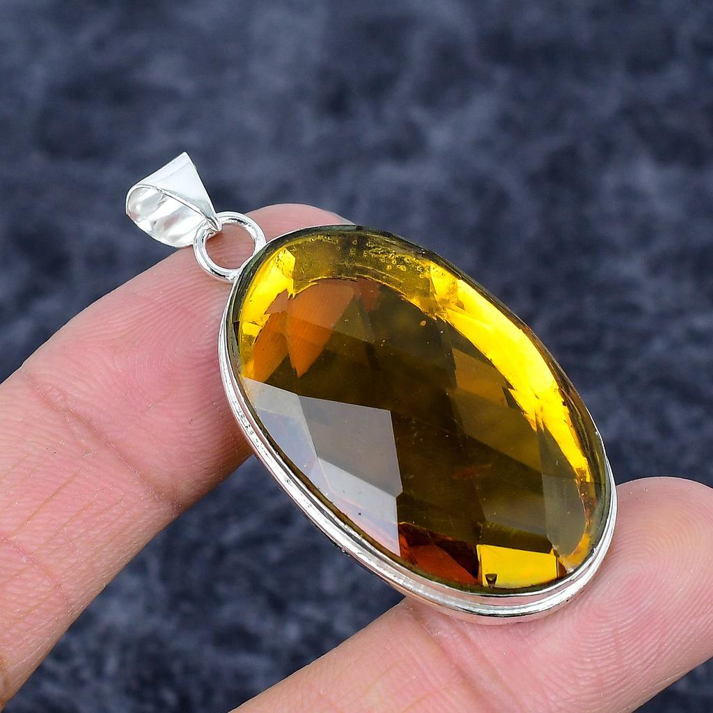 Citrine Gemstone Handmade 925 Sterling Silver Jewelry Pendant 2.09" M-3245