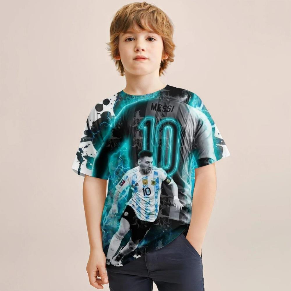 Children's summer quick drying breathable sweat absorbing short sleeved T-shirt, Messi pattern 3D printed original style