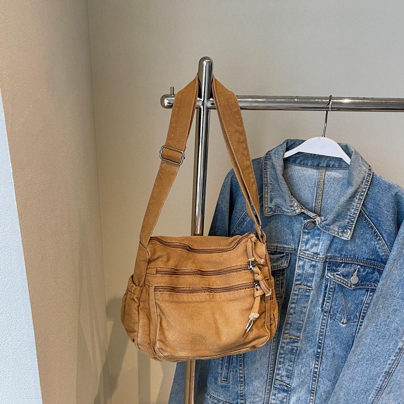 Płócienna torba damska o dużej pojemności na ramię, torba tote w stylu vintage, wielowarstwowa torba crossbody