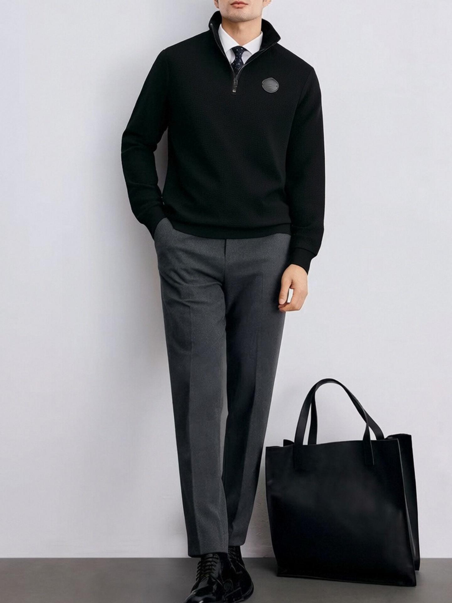 

Men s Autumn Half-Zip Stand Collar Hoodie: Fashionable Old Money Style Long Sleeve Pullover XXL for 155-170 lbs чорний