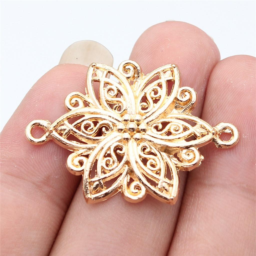 Flower Petal Connectors Botanical Themed Antique Bronze Zinc Alloy Jewelry Making Connect Charms Extender Connectors