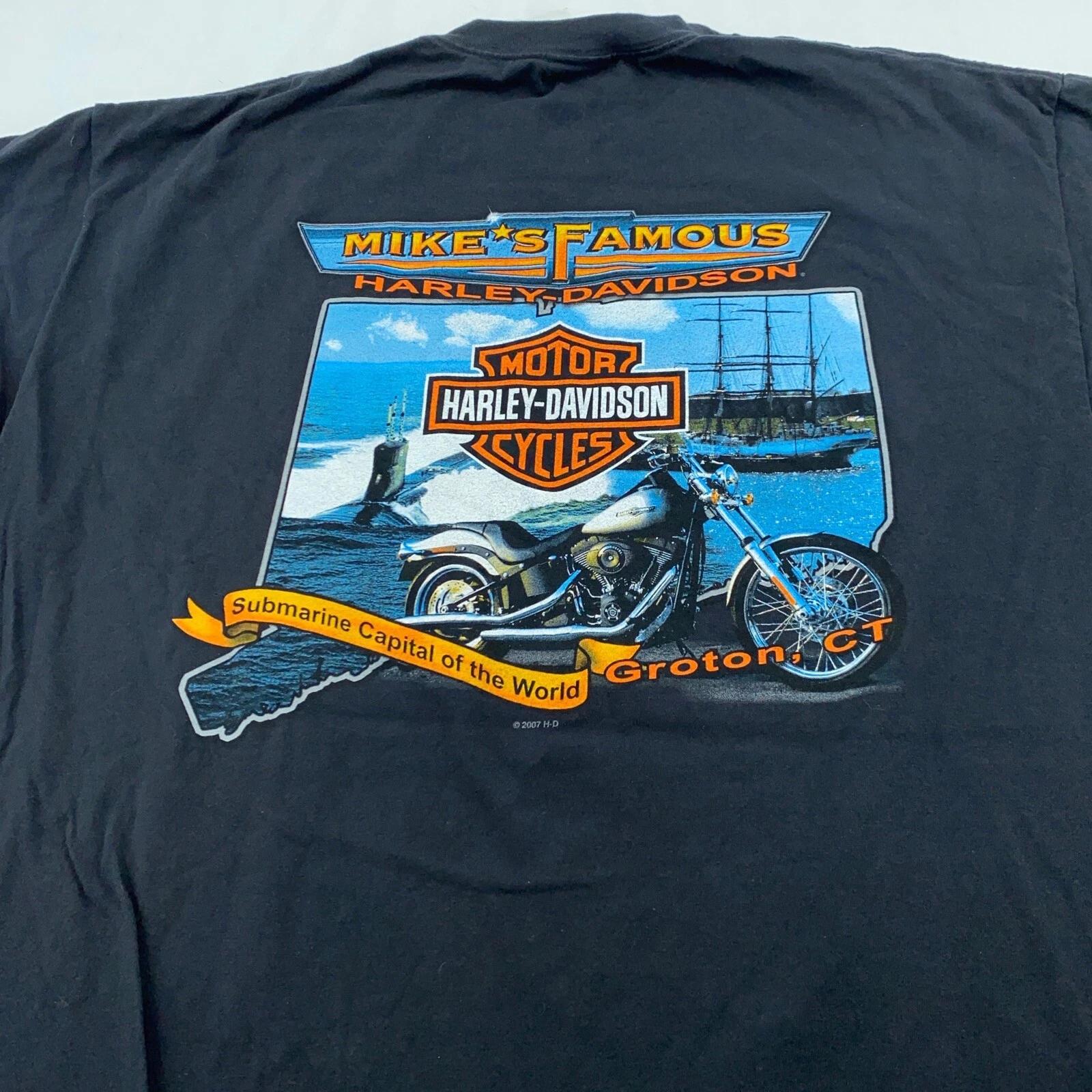vtg HARLEY DAVIDSON MOTORCYCLE GROTON CONNECTICUT SUBMARINE T-Shirt L/XL biker 2XL