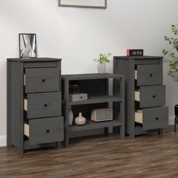 VidaXL 2x Buffets Armoires Latérales Organisateurs de Maison Meubles de Rangement Salon Intérieur Gris 40x35x80 cm Bois 813744