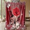 Red Butterfly and Rose Theme blanket Lightweight Warm Flannel Blanket Decorative Throw Blanket for Home Decoration