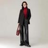 Women's Black High-End PU Leather Wide-Leg Pants: Elastic Waist, Loose Fit, Slimming, Windproof, Floor-Length for Winter.