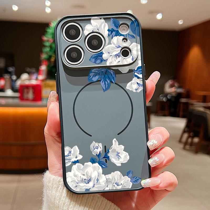 White Gardenia Floral Pattern For iPhone 17 Pro Max Funda iPhone 16 15 14 13 Pro Max Skin Feeling Magnetic For Magsafe Shockproof Bumper Cover