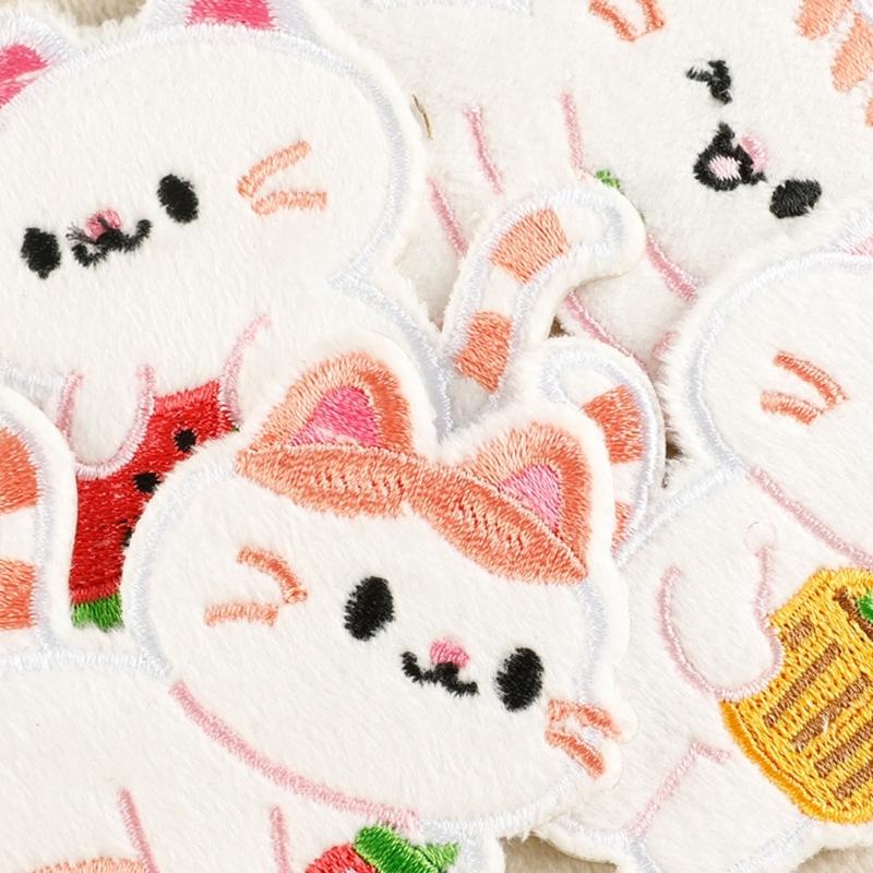 Pack Of 6 Auto Adhesive Cartoon Rabbit Embroidery Patches Plush Fabric Stickers For DIY Crafts Clothing Bags Decors