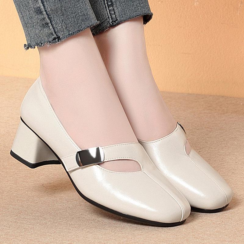 

Модные туфли с открытым верхом, на мягкой подошве, на толстом каблуке, модные кожаные туфли для женщин среднего возраста, элегантные и удобные 35