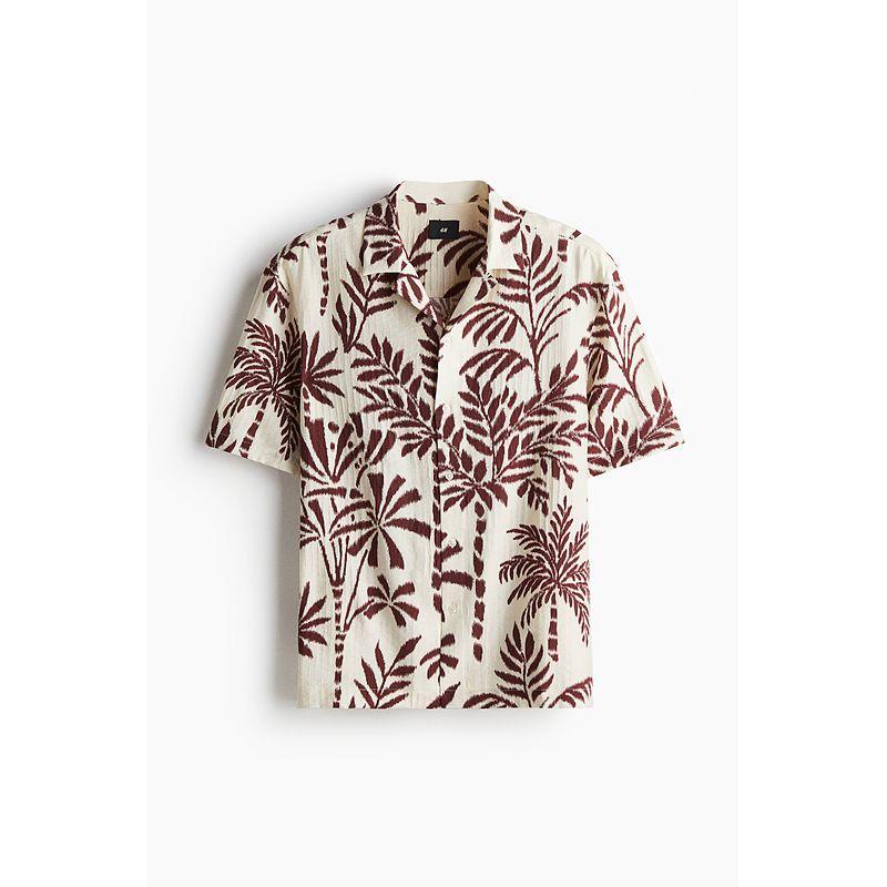 

Мужская рубашка с кубинским воротником HM 2025 Лето Новое поступление Свободная повседневная блузка с растительным принтом для работы 1298187 Beige/Pattern 175/100