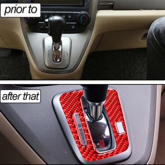 Red Carbon Fiber Gear Shifter Panel Cover Trim Fit For Honda CR-V CRV 2007-2011