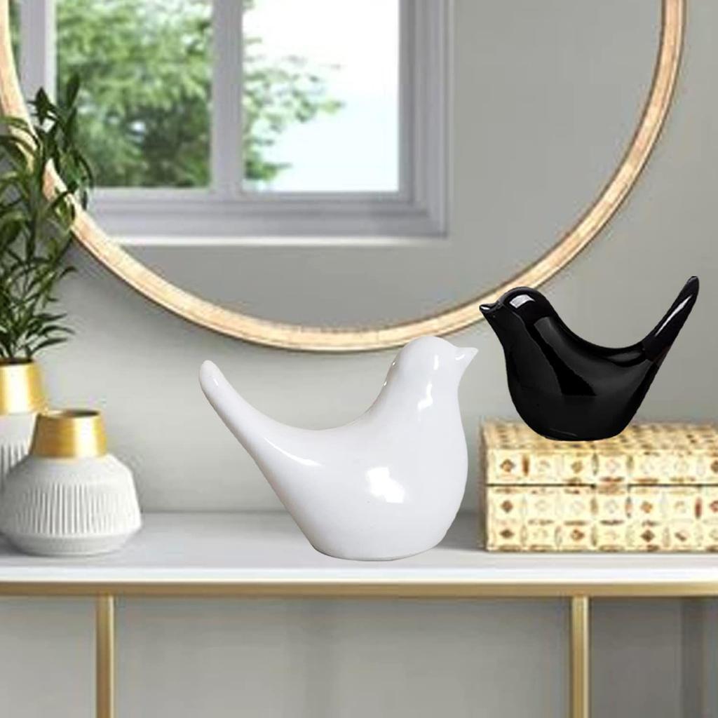 Creative White and Black Glossy Ceramic Birds Figurines Home Decorations Accessories Party (Pack of 2, Black & White)
