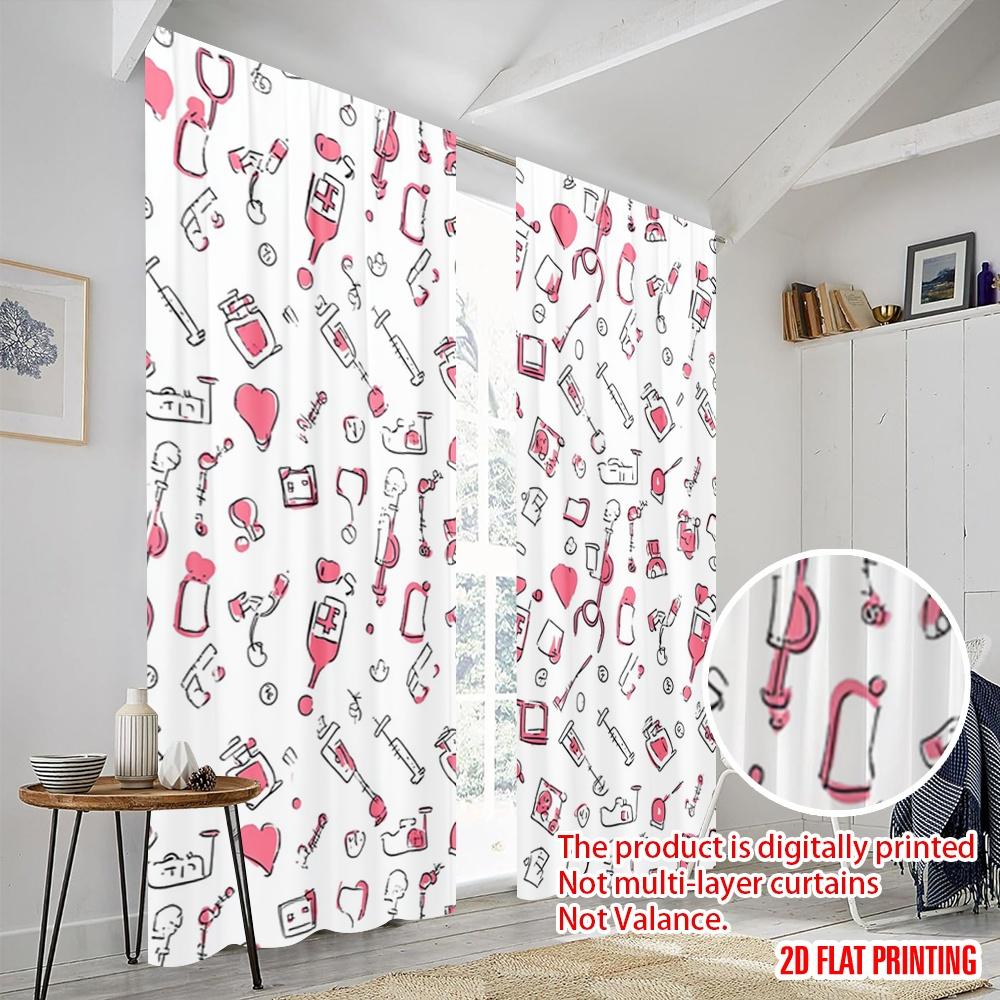 2pcs,2D plane printing Popular Curtains Hospital Medical Polyester (without rod) Outdoor Decorations Ldeal for Bedroom Living