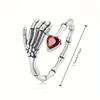 Fashion Zinc Alloy Skull Hand Red Heart Zirconia Ring Men and Women Hip Hop Halloween Party Accessories Opening Adjustable Jewellery