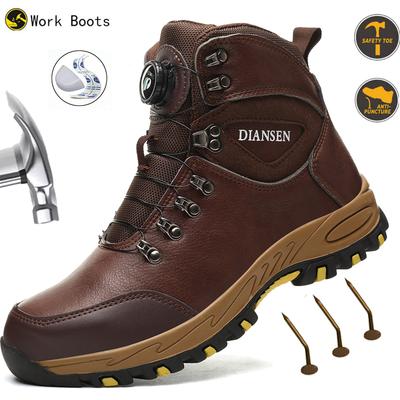 Rutschfeste Gummi-Sohlen Arbeitsschuhe für Herren Drehbarer Knopf Sicherheitsschuhe Stahlkappe Sneaker Männlich Durchstichfeste Schutzstiefel