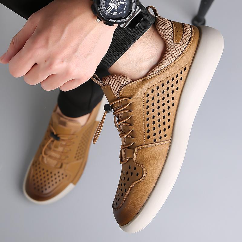 Atmungsaktive Lochleder Casual Oxford Schuhe Sommer Aushöhlen Bequeme Sportschuhe Outdoor Dickbesohlt Herren Fahrschuhe