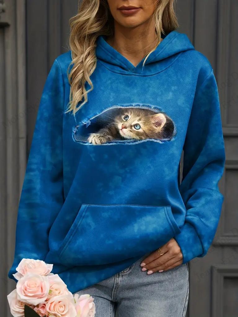 Lovely Double Cat 3d Print Hoodie Women Fashion Oversized Hoodies Sweatshirt Women Sweats Female Coat Animal Paw Sudaderas Lady