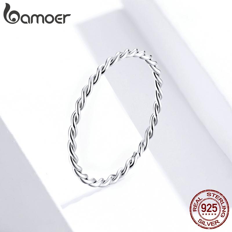 Bamoer Minimalistické kroucené prsteny na prst pro ženy 925 Sterling Silver Hypoalergenní šperk