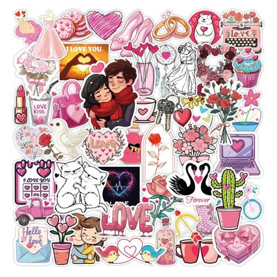 50pcs Creative Cute Valentine's Day Waterproof PVC Stickers For Water Cups, Luggage, Notebooks, Scooters, Motorcycles