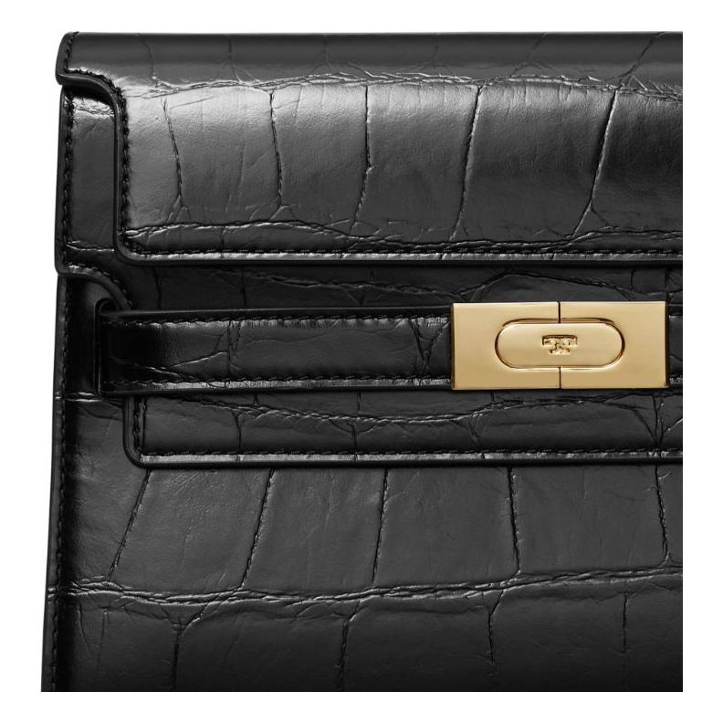 Tory Burch Lee Radziwill Logo Engraved Gold Hardware Leather Shoulder Crossbody Bag Women Bags Black 162247001
