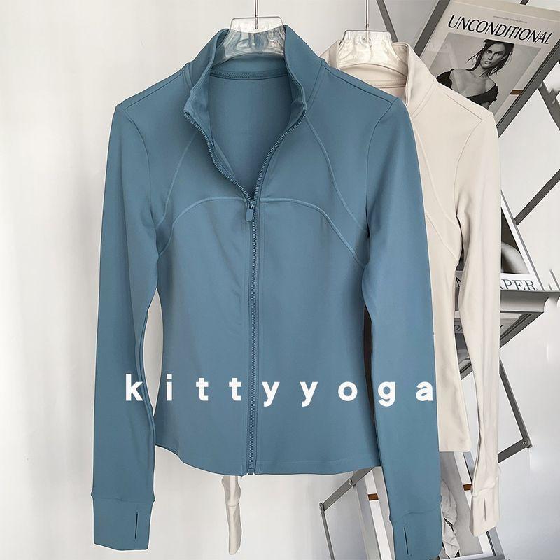 

Fall and Winter plus Thin Velvet Yoga Outwear Silm Slim Looking Stand-up Collar Long Sleeve Shirt Women Blue M