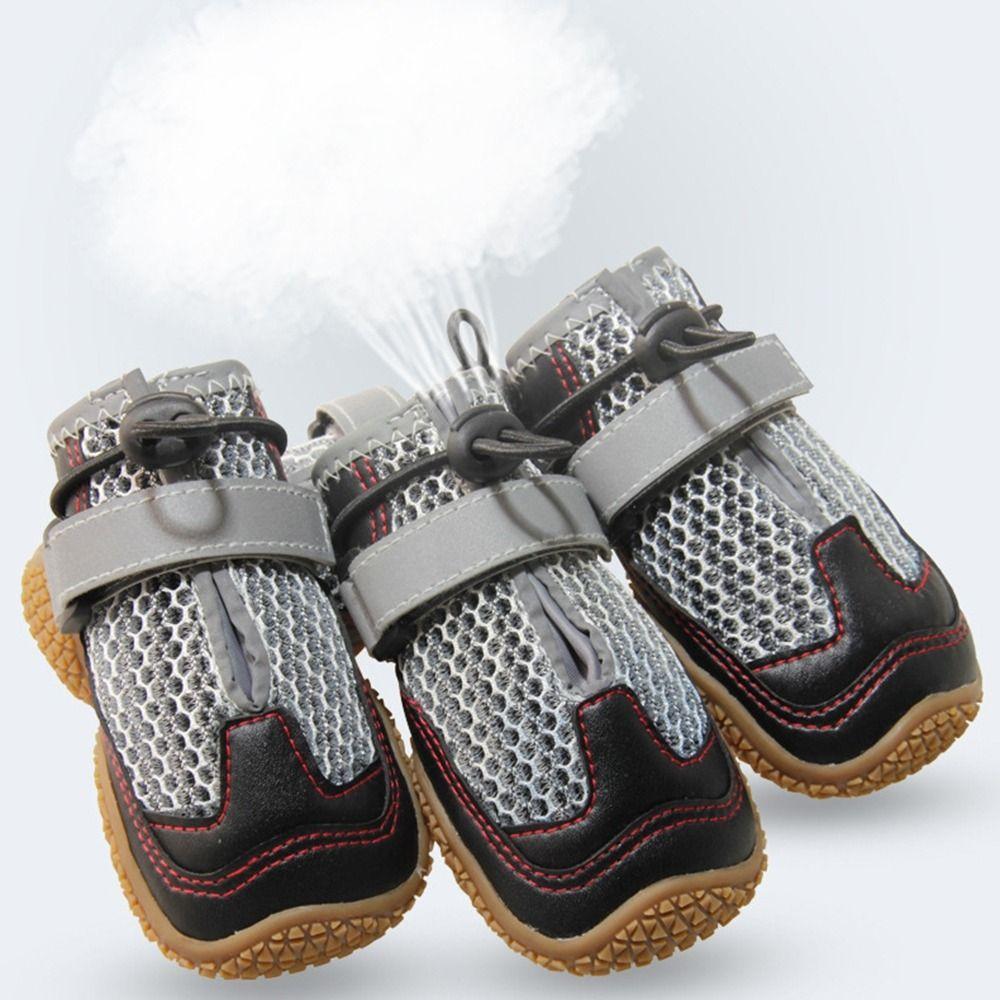 4Pcs/Set Reflective Dog Walking Boots Adjustable Strap Dog Shoes  for Medium Large Dogs