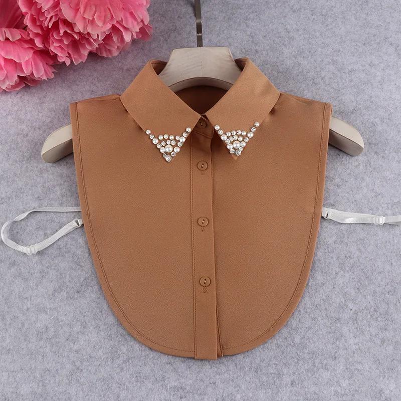 

Linbaiway Ladies Fake Collar for Women Chiffon Fake Collar Rhinestone False Collar Lapel Detachable Button Half-Shirt Blouse Top