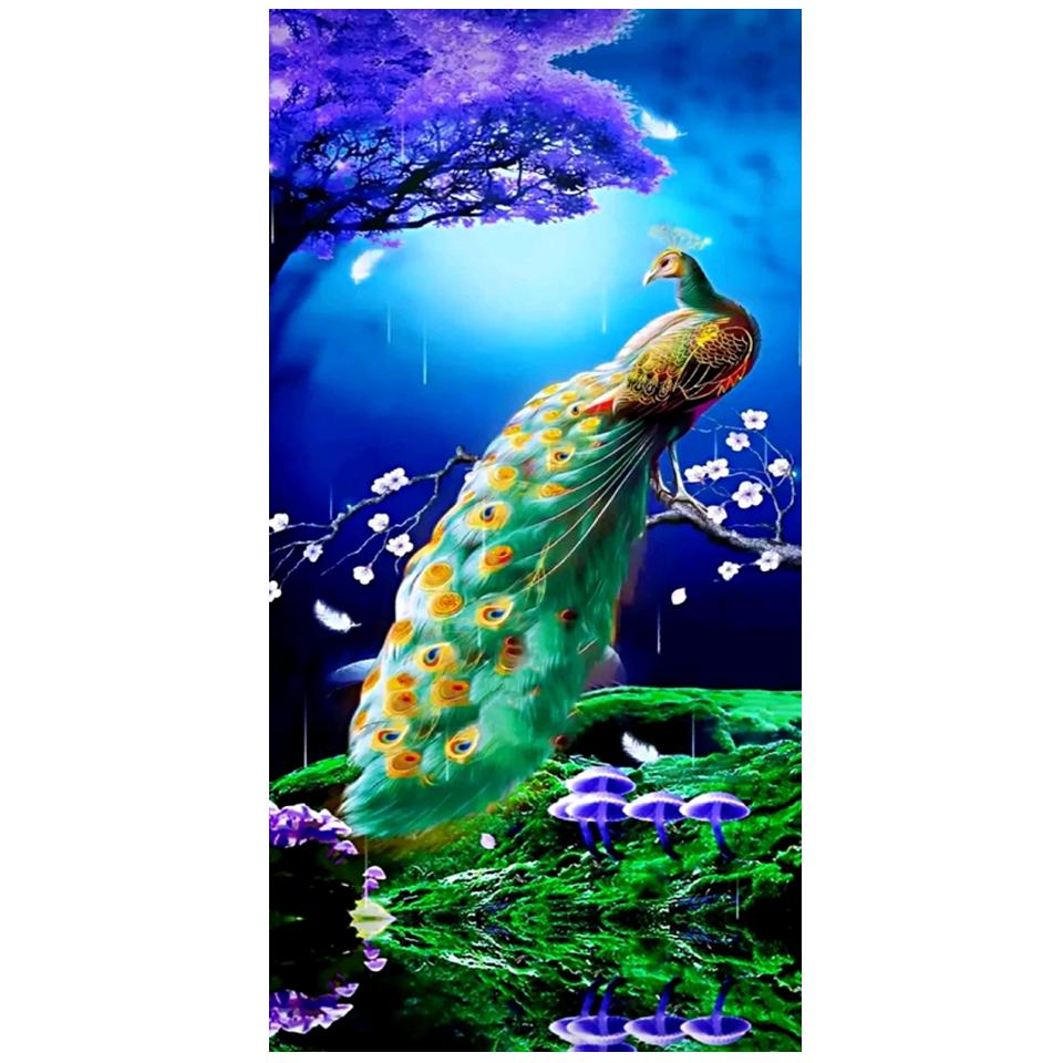 Large Diamond Embroidery Peacock  Flowers Landscape Art 5d Diy Diamond Painting Full Drill Mosaic Cross Stitch Home Decoration