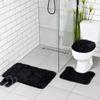 Bathroom Set Soft Shaggy Black Rug Cover for Bathroom Seat