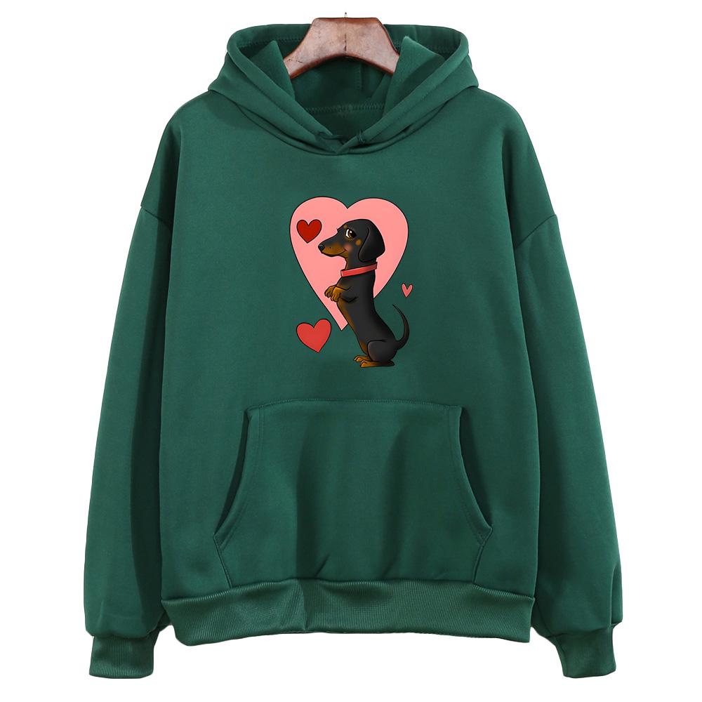 Kapuzenpullover mit Dackel-Grafik, niedlicher Tierdruck, Kleidung für Damen, liebevolle Kapuzenpullover, Herbst/Winter, Fleece-Sweatshirt, Unisex-Kapuzenpullover
