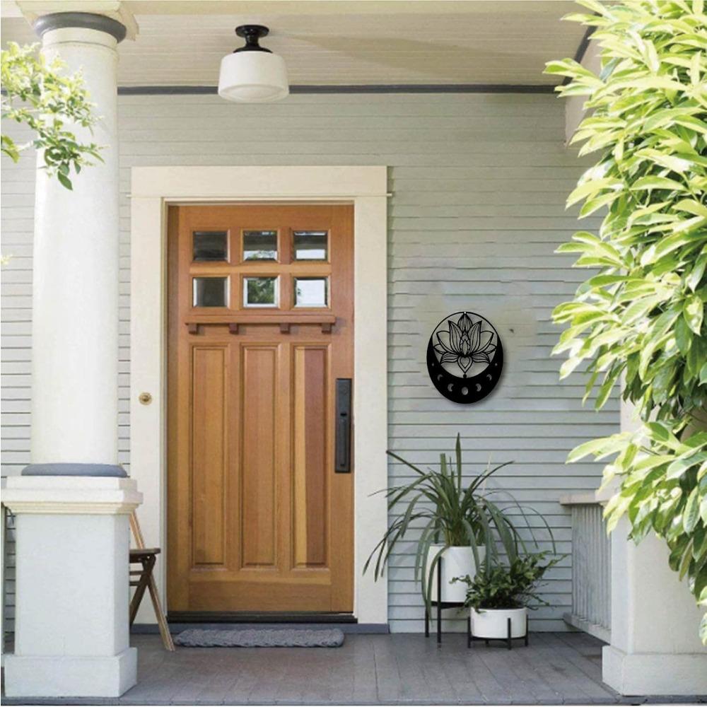 Lotus Metal Wall Art Moon Flower Sculpture Iron Sign Home Decor Black 12x10 Inch