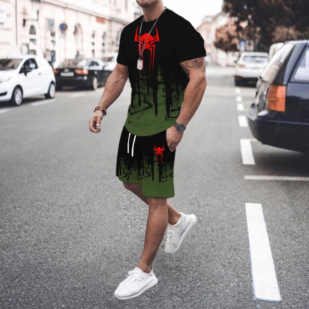 Men 2Pcs Sets Summer 3D Print Casual Gradient Suit Shirt  Shorts Streetwear Shirt Holiday Two Piece Suit