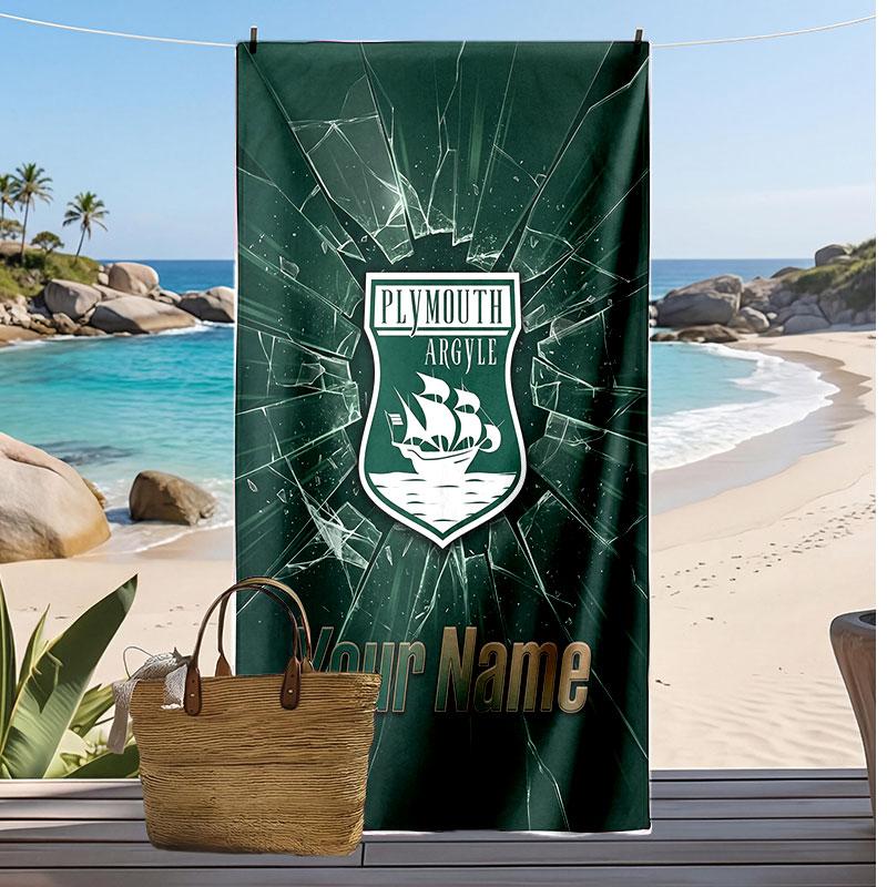 Plymouth Argyle FC Gepersonaliseerde Bedrukte Strandlaken Voetbal Logo Steun Aangepaste Naam Tekst Absorberende Handdoek Voor Sport Reizen Speciaal Cadeau