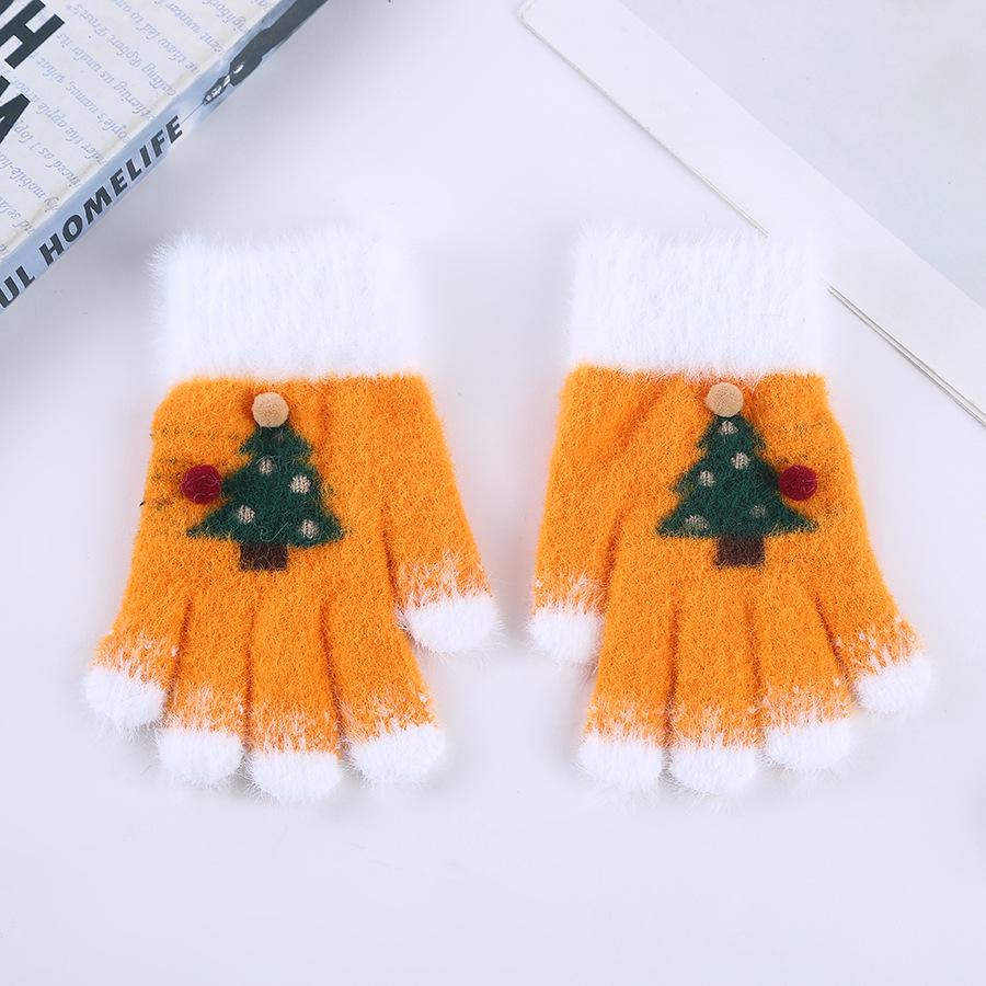 Parent-Child Christmas Tree Knitted Gloves: Warm, Five-Finger Design for Adults and Kids, Ideal for Autumn and Winter Outdoor Activities.
