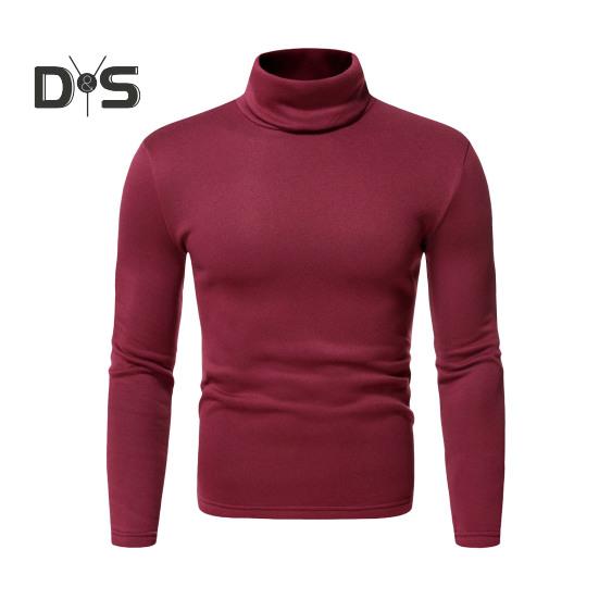 Vår Høst Menn Fitness Topp Slim Fit Høy krage Elastisk lange ermer Ensfarget Pullover Fitness Sport Topp Vinter bunnklær