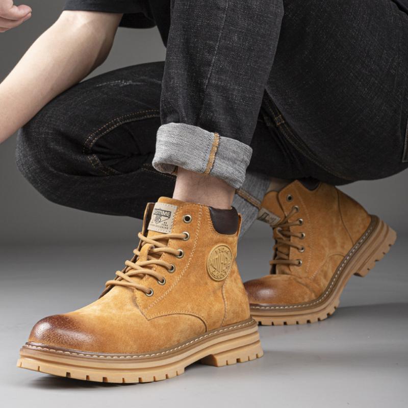 Fashion British Pigskin Men's Platform Boots Designer Soft-soled Velvet Warm Winter Ankle Boots Male Fashion Luxury Work Shoes for Men