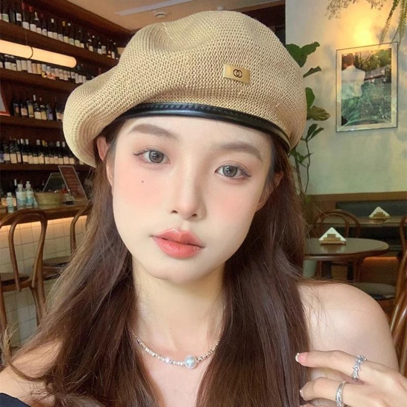 Maillard spring and autumn beret new versatile metal retro leather brim painter hat trendy hat children show small autumn