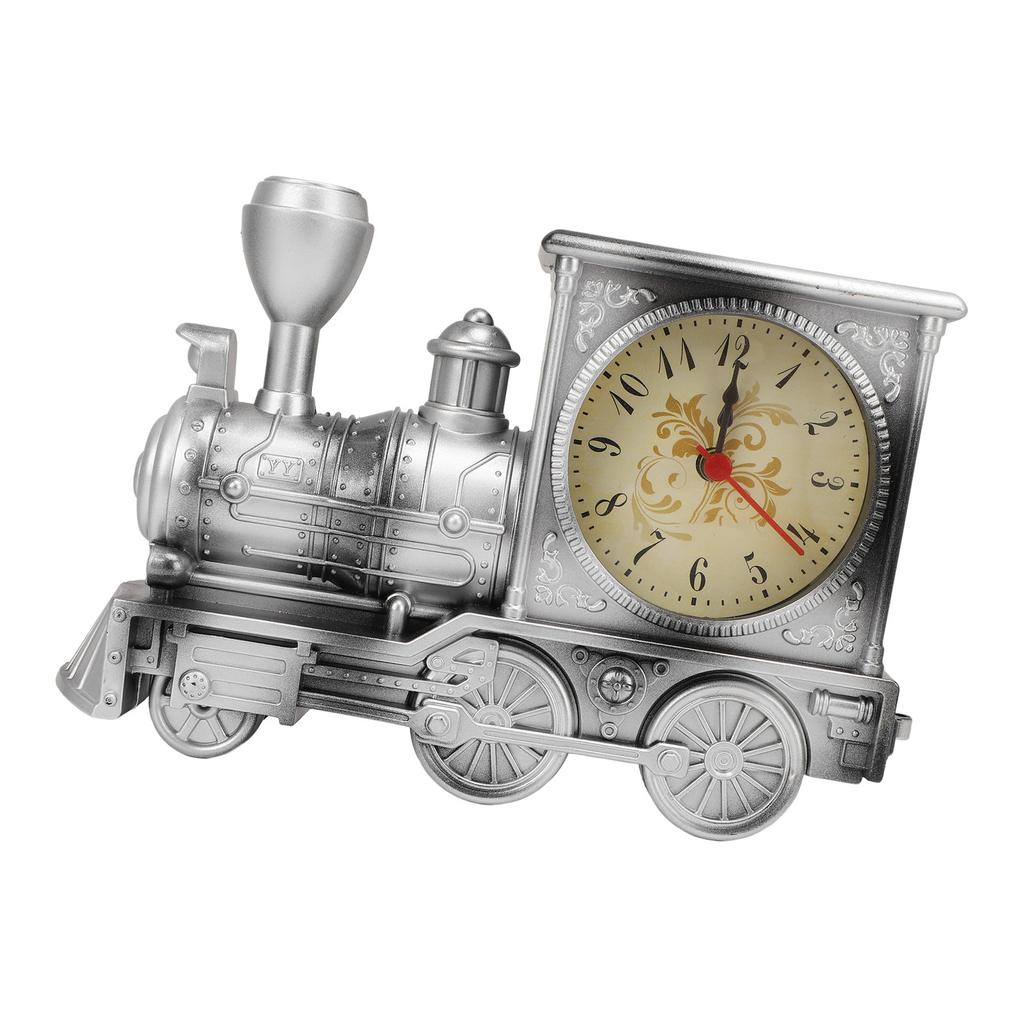 Zugmodell Wecker Tisch Vintage Schreibtisch Uhr Metall Zug Kunst Schreibtischdekoration für Kinderzimmer Silber