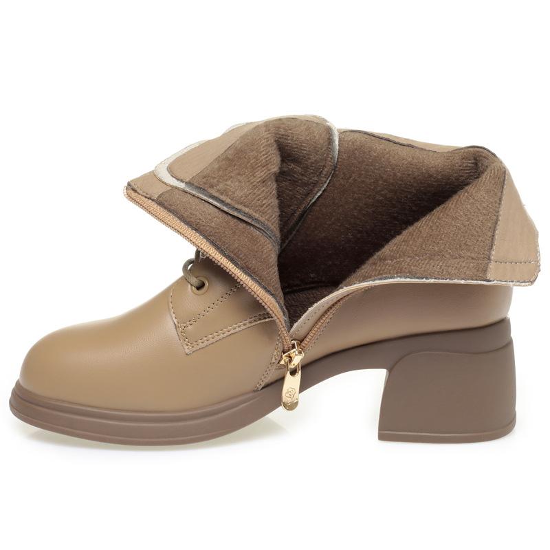 

4,5 см Ботинки в британском стиле из черной мягкой кожи Женские туфли на квадратном каблуке Осень Зима 2025 Полусапожки на среднем каблуке с коротким мехом Мама 40