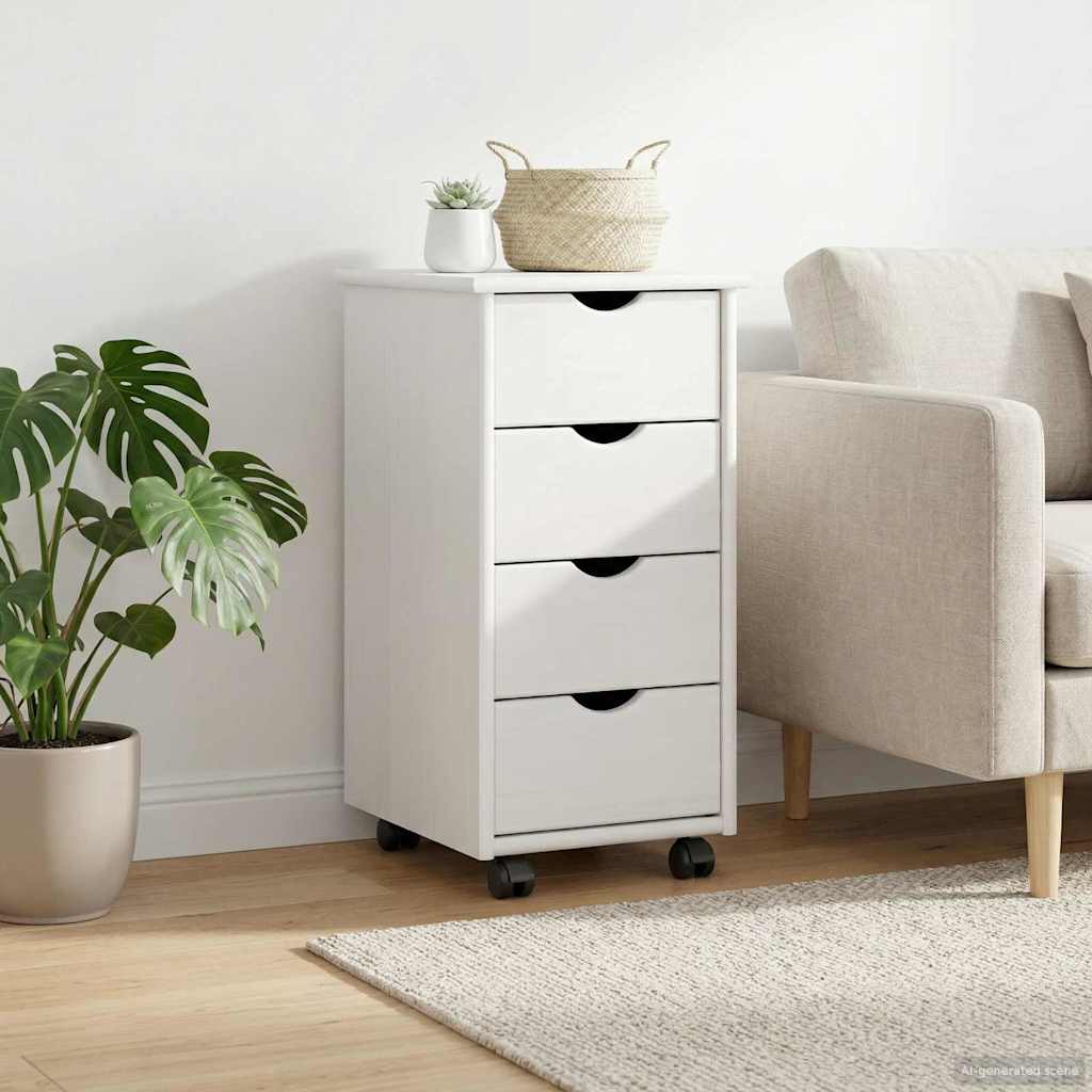 Mobile Cabinet with Casters White 34 x 39 x 65.5 cm Solid Pine Wood
