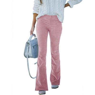 Autumn and Winter Women's Pant Solid Colour High-waisted Slim Micro-flared Trousers Corduroy Elastic Waist Casual Trousers