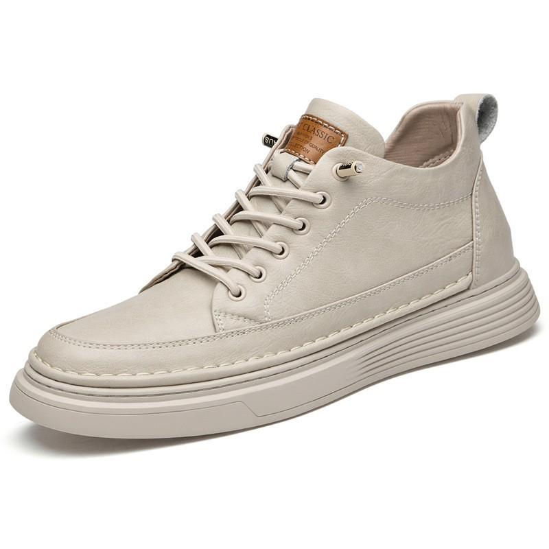 Plus Size Men s Summer Board Shoes with 6CM Hidden Heel - Genuine Leather Casual White Shoes 44